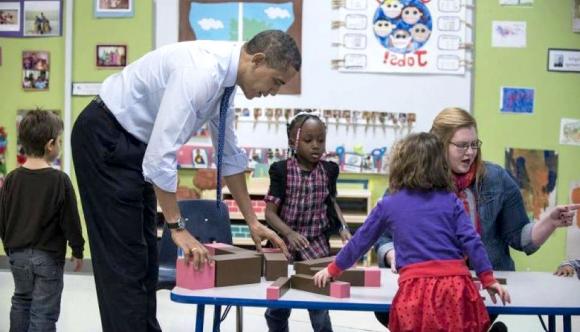 Barack Obama with Montessori Materials