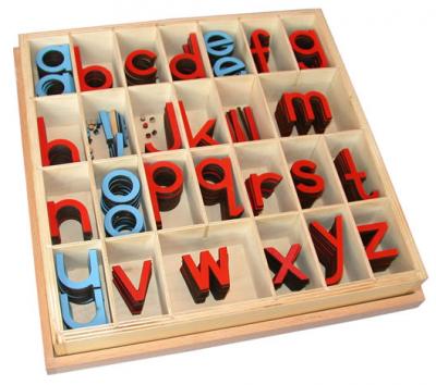 Small Movable Alphabet - Print Red & Blue 5/10 Count With Box | E&O Montessori, US