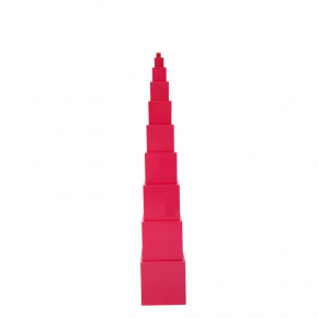 Montessori Pink Tower – Sensorial Learning Material for Preschool Montessori Pink Tower - ten pink wooden cubes stacked from largest to smallest, used for developing  size  discrimination,  concentration, and fine motor control in Montessori Learning.