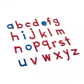 Small Movable Alphabet Print – Red & Blue Wooden Letters, Lower Case